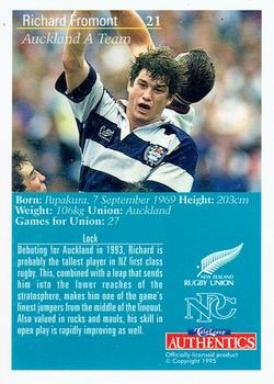 1995 Card Crazy Authentics Rugby Union NPC Superstars #21 Richard Fromont Back